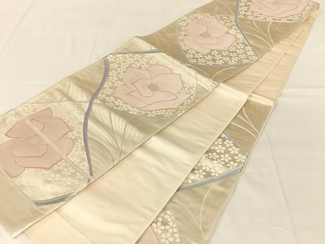 平和屋着物◎西陣 六通柄袋帯 唐織 舞花文 銀糸 証紙付き 正絹 逸品 AABN3128dk