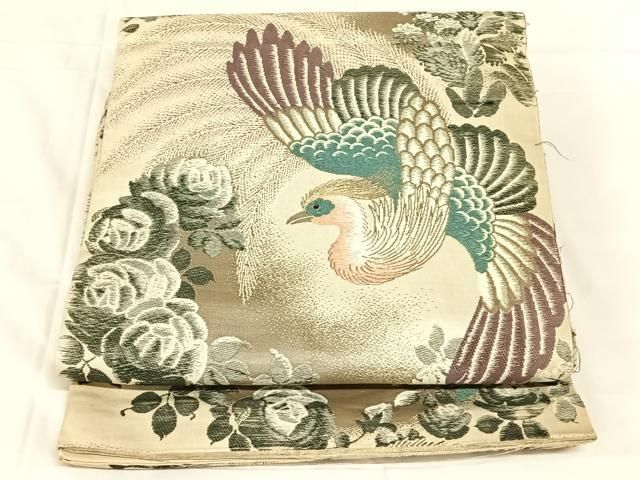 平和屋着物◎アンティーク 大正ロマン 丸帯 引き抜き帯 鳳凰 正絹 逸品 AABN3134dk