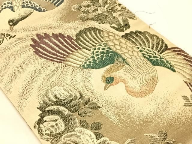 平和屋着物◎アンティーク 大正ロマン 丸帯 引き抜き帯 鳳凰 正絹 逸品 AABN3134dk