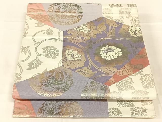 平和屋着物◎西陣の名門織元 いづくら謹製 六通柄袋帯 花鳥丸文 金糸 正絹 逸品 AABN3140dk
