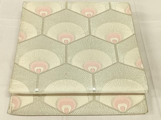 平和屋着物◎六通柄袋帯 亀甲孔雀羽文 銀糸 正絹 逸品 AABN3144dk