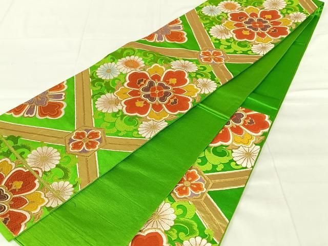 平和屋着物◎六通柄袋帯 唐織 花唐草文 金糸 正絹 逸品 AABN3148dk