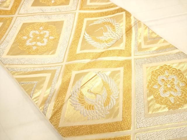 平和屋着物◎六通柄袋帯 唐織 天井飛鶴花文 金銀糸 正絹 逸品 AABN3241ps