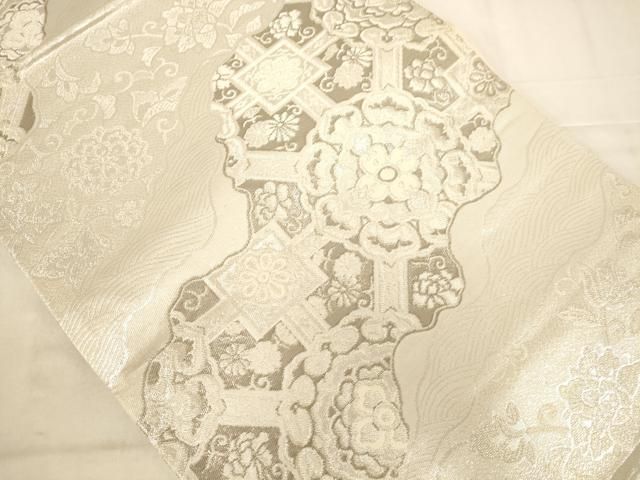 平和屋着物◎六通柄袋帯 プラチナ箔 二重織 蜀江花文 銀糸 正絹 逸品 AABN3245ps