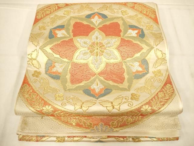 平和屋着物◎六通柄袋帯 花蝶丸文 金銀糸 正絹 逸品 AABN3248ps