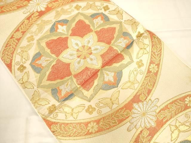 平和屋着物◎六通柄袋帯 花蝶丸文 金銀糸 正絹 逸品 AABN3248ps