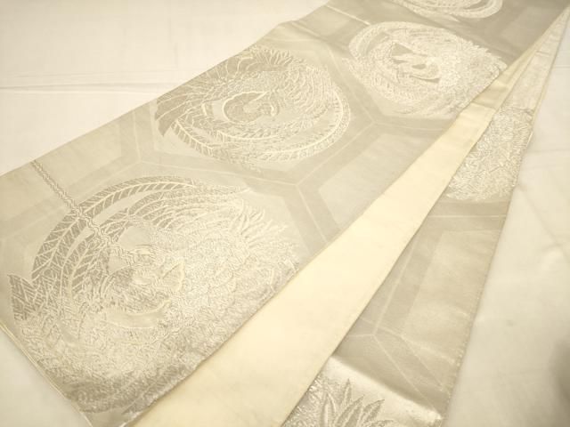 平和屋着物◎西陣 六通柄袋帯 唐織 鳳凰丸文 銀糸 正絹 逸品 AABN3250ps