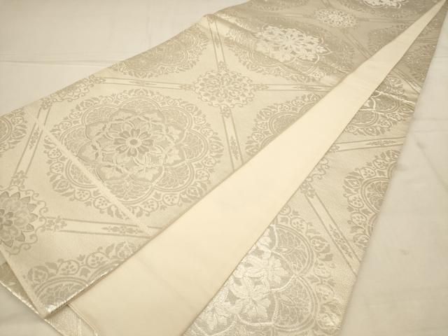 平和屋着物◎全通柄袋帯 天井花文 銀糸 正絹 逸品 AABN3260ps