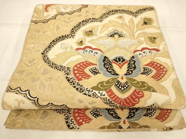 平和屋着物◎六通柄 本袋帯 更紗花文 金銀糸 正絹 逸品 AABN3261ps