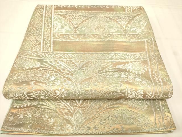 平和屋着物◎六通柄袋帯 洋花文 銀糸 正絹 逸品 AABN3264ps