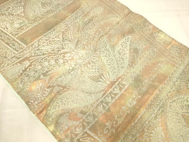 平和屋着物◎六通柄袋帯 洋花文 銀糸 正絹 逸品 AABN3264ps