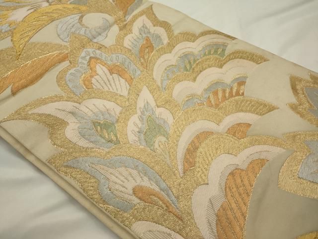 平和屋着物◎西陣 服部織物謹製 六通柄袋帯 唐草文 金糸 正絹 逸品 AABN3286ps
