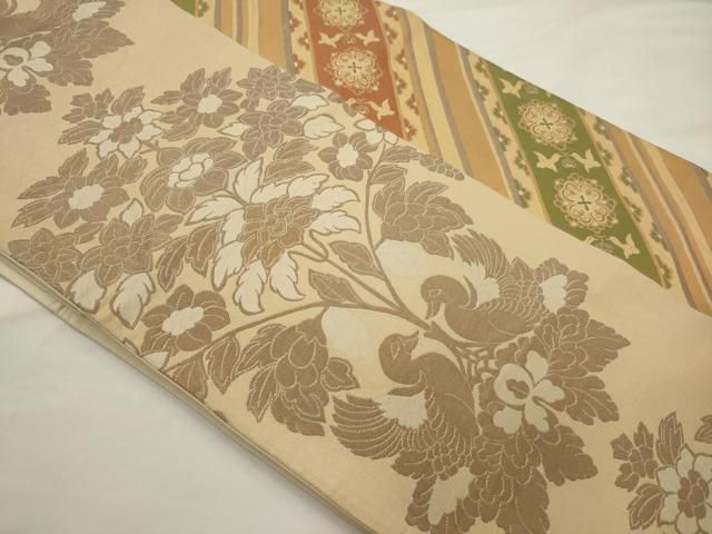 平和屋着物◎六通柄袋帯 切嵌花鳥文 金糸 正絹 逸品 AABN3287ps