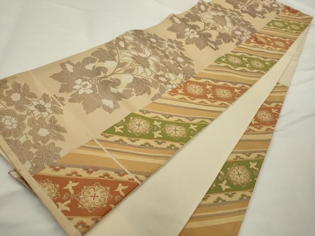 平和屋着物◎六通柄袋帯 切嵌花鳥文 金糸 正絹 逸品 AABN3287ps