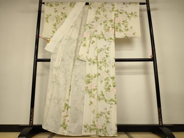 平和屋着物*夏物 小紋 絽 草花文 正絹 逸品 AABN3366jd