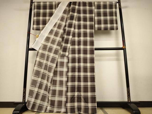 平和屋着物*夏物 小紋 紗 格子 洗える着物 AABN3375jd