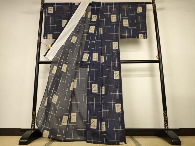 平和屋着物*夏物 小紋 絽 十字絣 洗える着物 AABN3379jd