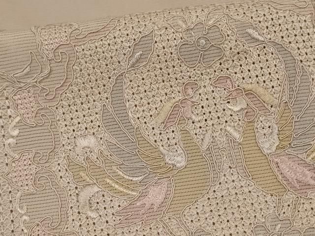 平和屋着物*夏物 中国三大刺繍 スワトウ刺繍 汕頭刺繍 総刺繍 訪問着 絽 花鳥唐草文 正絹 逸品 AABN3381jd