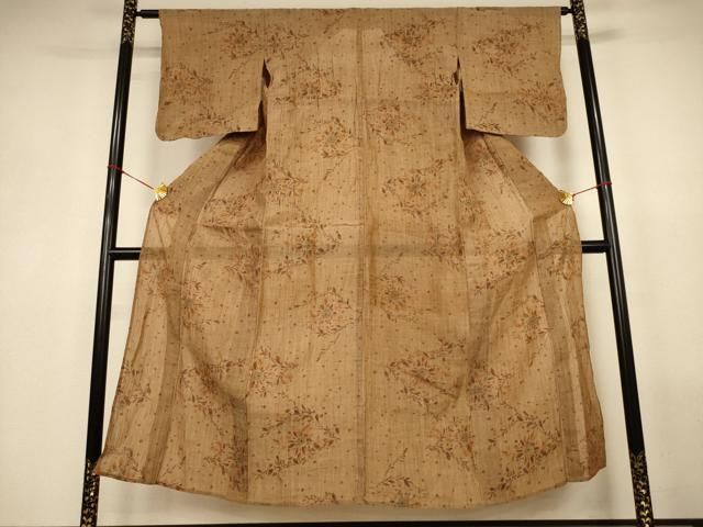 平和屋着物*夏物 本場小千谷ちぢみ 枝花文 麻 逸品 AABN3387jd