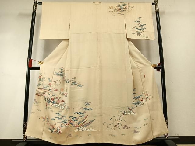 平和屋着物●本加賀友禅作家 押田正義 訪問着 松竹梅 風景文 暈し染め 正絹 逸品 AABN3570fy