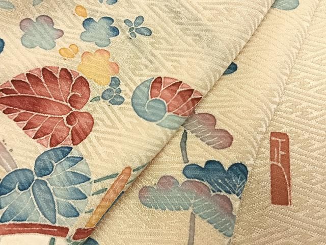 平和屋着物●本加賀友禅作家 押田正義 訪問着 松竹梅 風景文 暈し染め 正絹 逸品 AABN3570fy