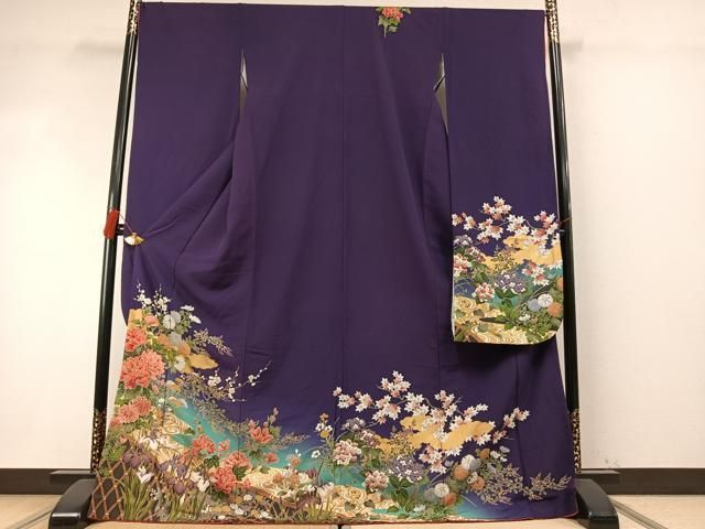 平和屋着物●豪華振袖 草花文 暈し染め 金彩 正絹 逸品 AABN3577fy