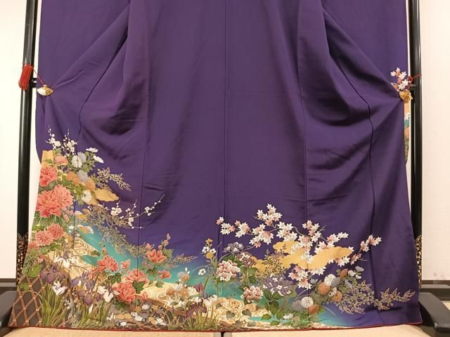 平和屋着物●豪華振袖 草花文 暈し染め 金彩 正絹 逸品 AABN3577fy