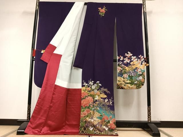 平和屋着物●豪華振袖 草花文 暈し染め 金彩 正絹 逸品 AABN3577fy