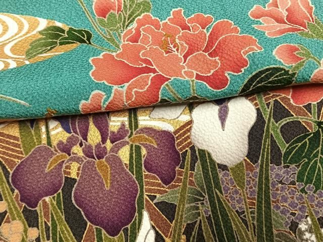平和屋着物●豪華振袖 草花文 暈し染め 金彩 正絹 逸品 AABN3577fy