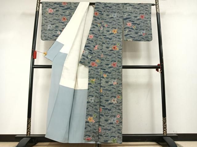 平和屋着物●上質な小紋 型染め 舞葉文 正絹 逸品 AABN3578fy