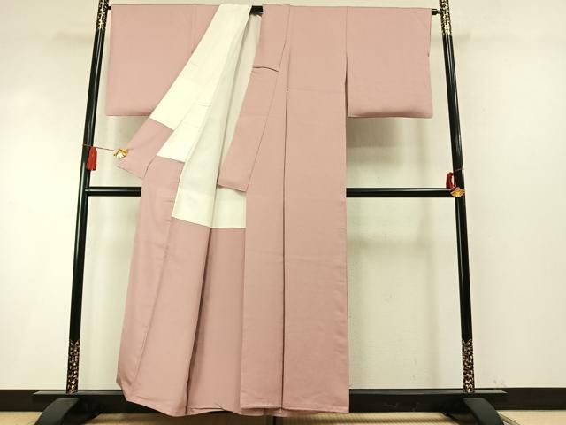 平和屋着物●上質な色無地 葉尽くし地紋 薄柿色 正絹 逸品 AABN3579fy
