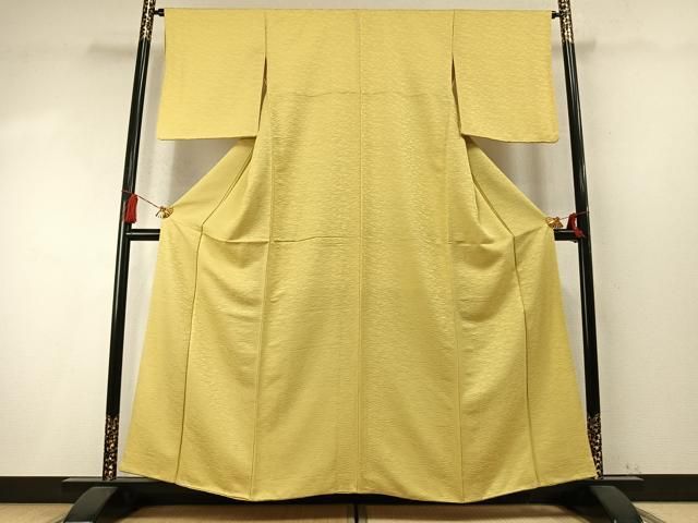 平和屋着物●上質な色無地 松葉地紋 刈安色 正絹 逸品 AABN3582fy