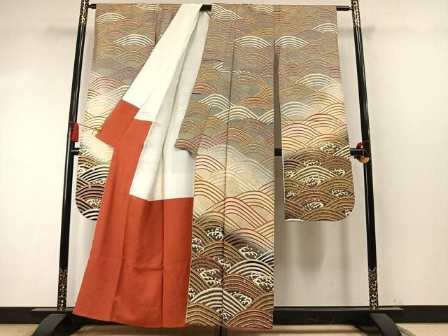 平和屋着物●豪華振袖 立波花文 暈し染め 金彩 正絹 逸品 AABN3584fy