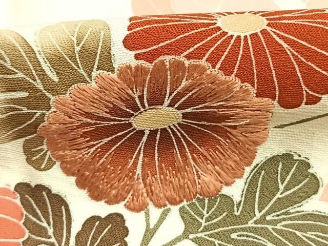 平和屋着物●訪問着 刺繍 草花文 正絹 逸品 AABN3593fy