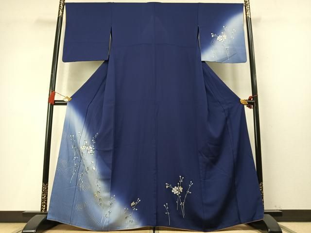 平和屋着物●訪問着 螺鈿 枝花文 暈し染め 銀彩 背抜き仕立て 正絹 逸品 未使用 AABN3594fy