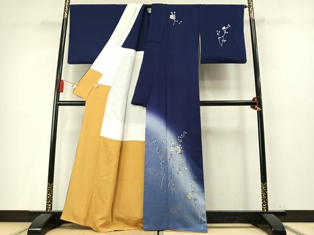 平和屋着物●訪問着 螺鈿 枝花文 暈し染め 銀彩 背抜き仕立て 正絹 逸品 未使用 AABN3594fy