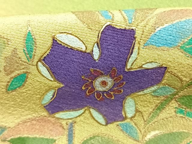 平和屋着物●染色作家 林川信夫 訪問着 刺繍 草花文 暈し染め 金糸 金彩 正絹 逸品 未使用 AABN3602fy