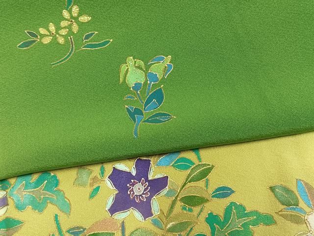 平和屋着物●染色作家 林川信夫 訪問着 刺繍 草花文 暈し染め 金糸 金彩 正絹 逸品 未使用 AABN3602fy