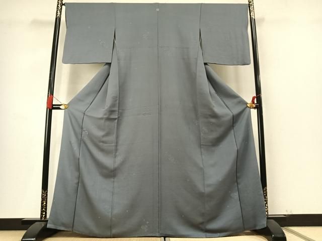 平和屋着物●上質な色無地 草花地紋 湊鼠色 正絹 逸品 AABN3604fy
