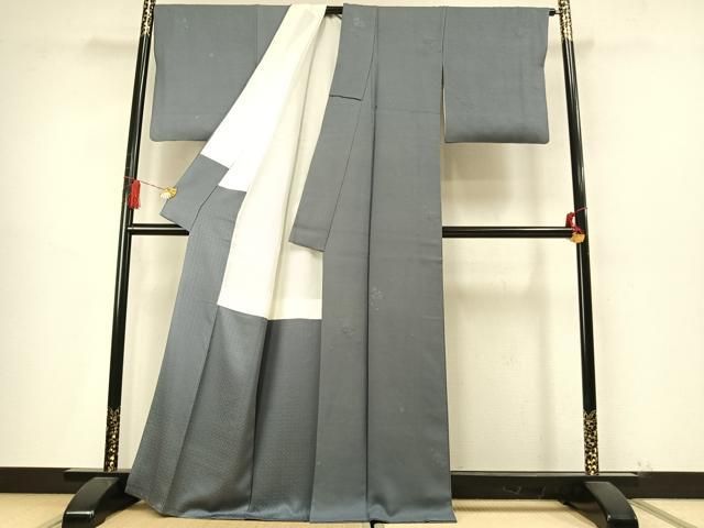 平和屋着物●上質な色無地 草花地紋 湊鼠色 正絹 逸品 AABN3604fy
