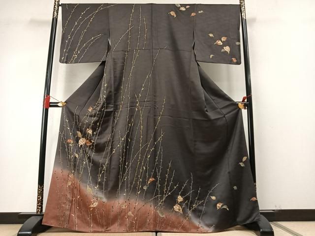 平和屋着物●訪問着 駒刺繍 枝葉文 暈し染め 金彩 小田急百貨店扱い 正絹 逸品 AABN3616fy