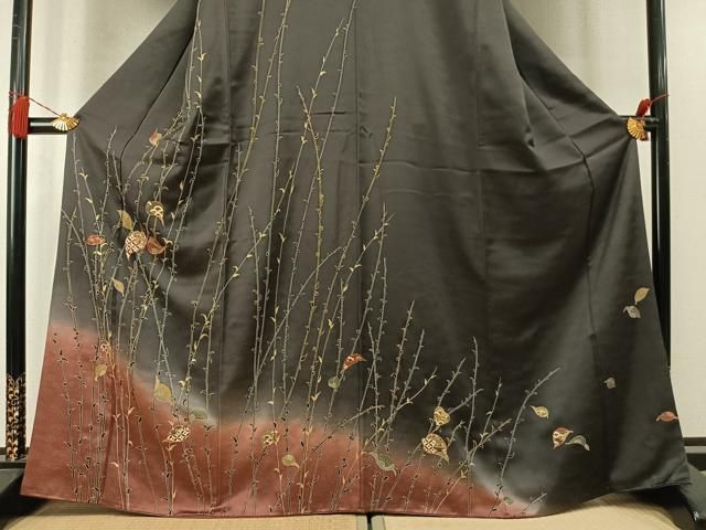 平和屋着物●訪問着 駒刺繍 枝葉文 暈し染め 金彩 小田急百貨店扱い 正絹 逸品 AABN3616fy