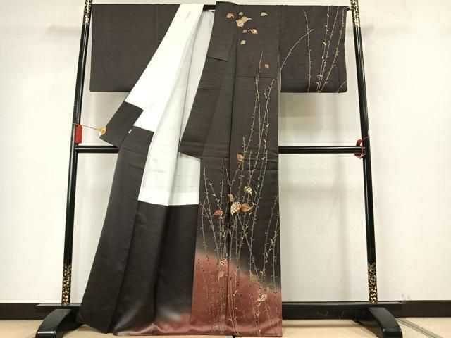 平和屋着物●訪問着 駒刺繍 枝葉文 暈し染め 金彩 小田急百貨店扱い 正絹 逸品 AABN3616fy