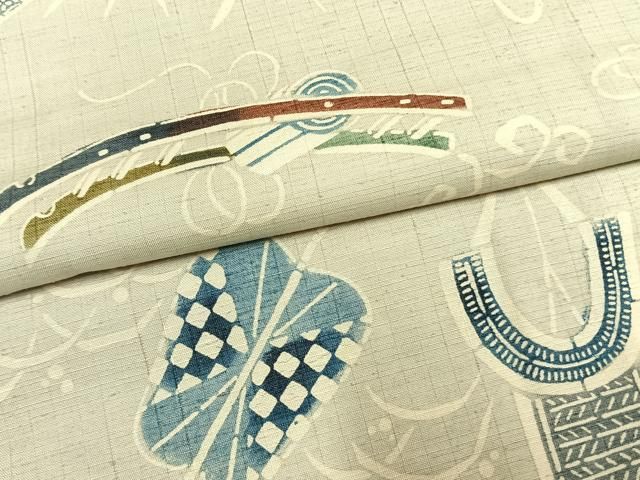 平和屋着物●上質な小紋 紬地 型染め 器物文 正絹 逸品 AABN3620fy