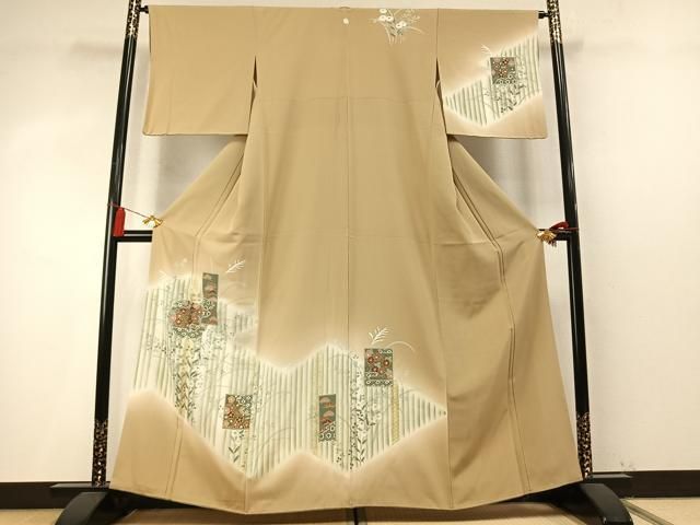 平和屋着物●訪問着 雪輪色紙花松文 暈し染め 金銀彩 正絹 逸品 AABN3635fy