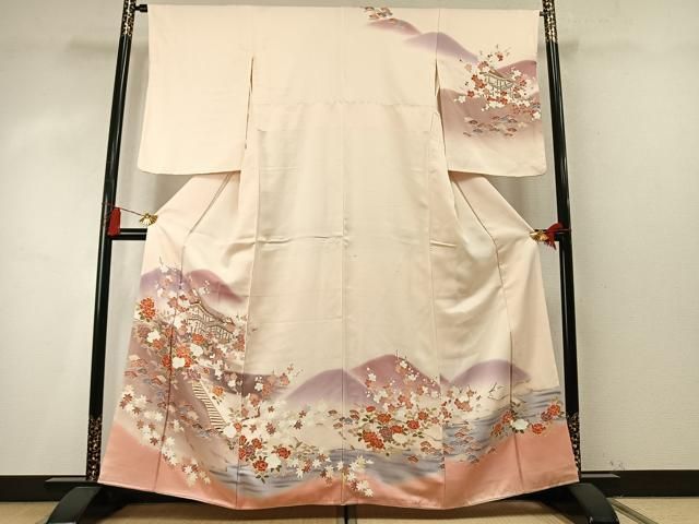 平和屋着物●訪問着 風景枝松花文 暈し染め 正絹 逸品 AABN3636fy