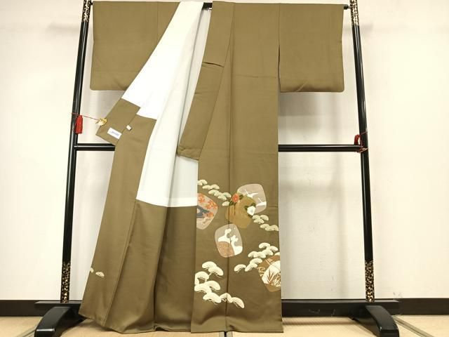 平和屋着物●豪華色留袖 刺繍 色紙重ね花鳥文 金銀糸 金彩 正絹 逸品 AABN3639fy