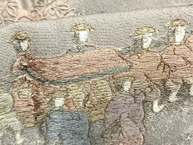 平和屋着物●中国三大刺繍 スワトウ刺繍 汕頭刺繍 総刺繍 色留訪問着 人物風景文 暈し染め 金糸 正絹 逸品 AABN3664fy