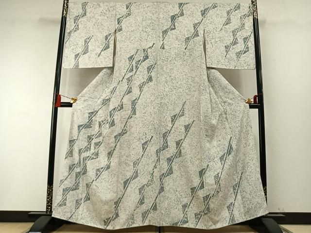 平和屋着物●訪問着 紬地 幾何学文 墨流し文様 やまと誂製 正絹 逸品 AABN3667fy