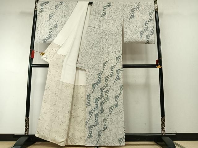 平和屋着物●訪問着 紬地 幾何学文 墨流し文様 やまと誂製 正絹 逸品 AABN3667fy